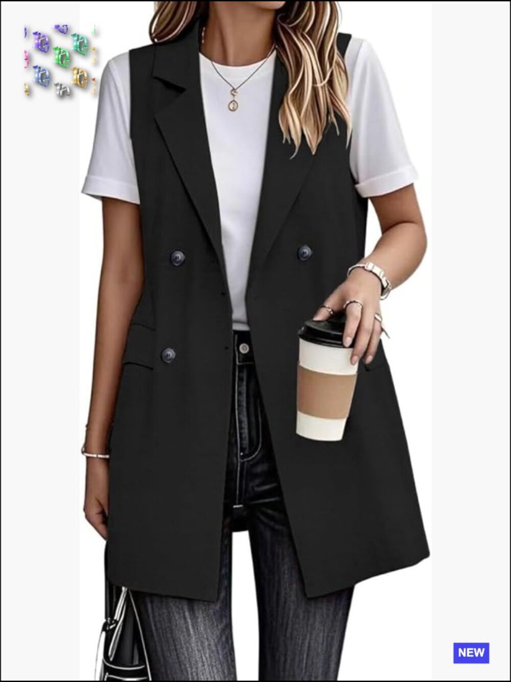 Sleeveless Long Vest Blazer Jacket Dressy Cotton Linen Lightweight Outerwear